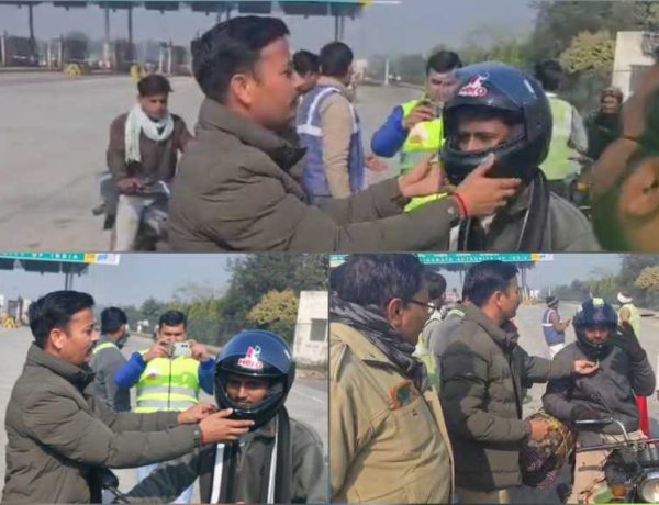 हाफिजपुर पुलिस की अनूठी पहल: बिना हेलमेट चल रहे जरूरतमंदों को बांटे मुफ्त हेलमेट