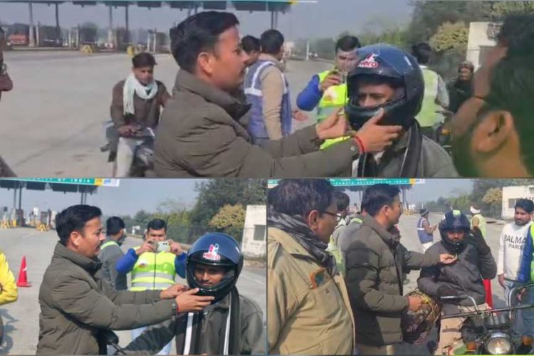 हाफिजपुर पुलिस की अनूठी पहल: बिना हेलमेट चल रहे जरूरतमंदों को बांटे मुफ्त हेलमेट