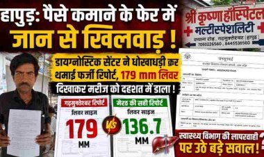 हापुड़: पैसे कमाने के फेर में जान से खिलवाड़, डायग्नोस्टिक सेंटर ने धोखाधड़ी कर थमाई फर्जी रिपोर्ट, रिपोर्ट दिखाकर मरीज को दहशत में डाला , मेरठ हुई जांच में हुआ पर्दाफाश