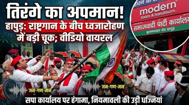 हापुड़: सपा कार्यालय पर ध्वजारोहण के दौरान तिरंगे और राष्ट्रगान का अपमान, वीडियो वायरल